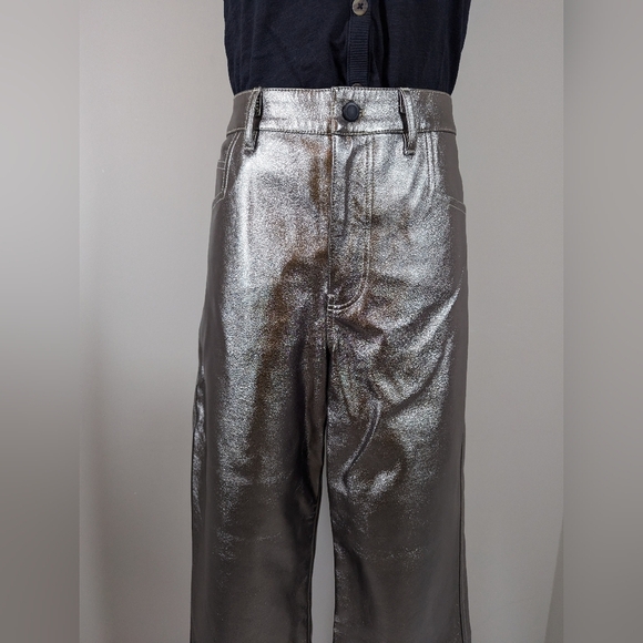 ALIX NYC x Revolve Gray Metallic Pants Size Large High Rise Straight Leg Faux - Picture 4 of 12